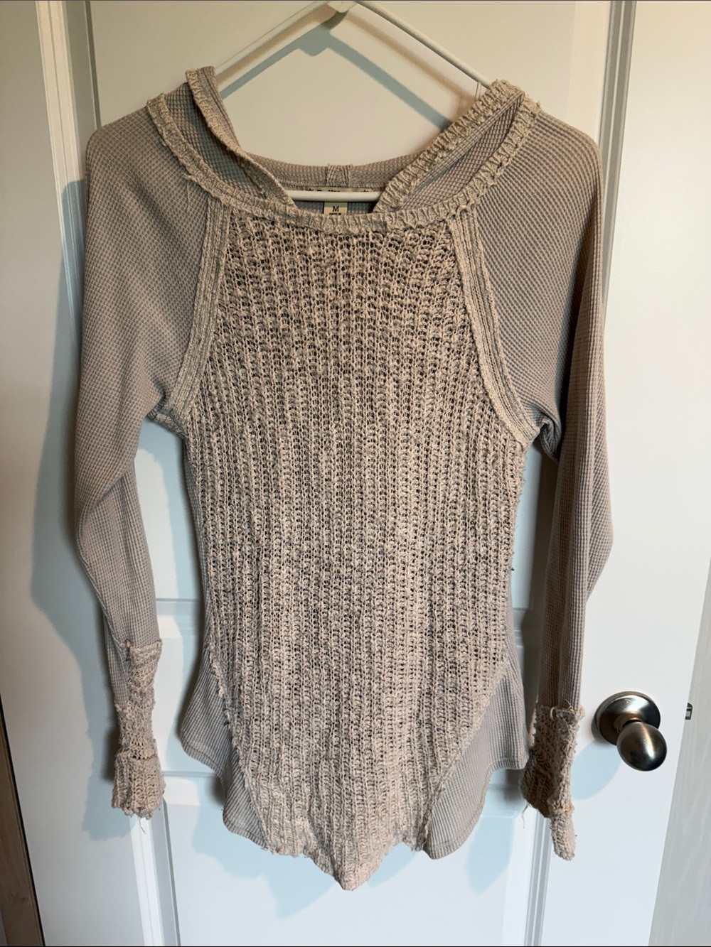 Ruff Hewn Cream Waffle & Textured Knit Hooded Sweater